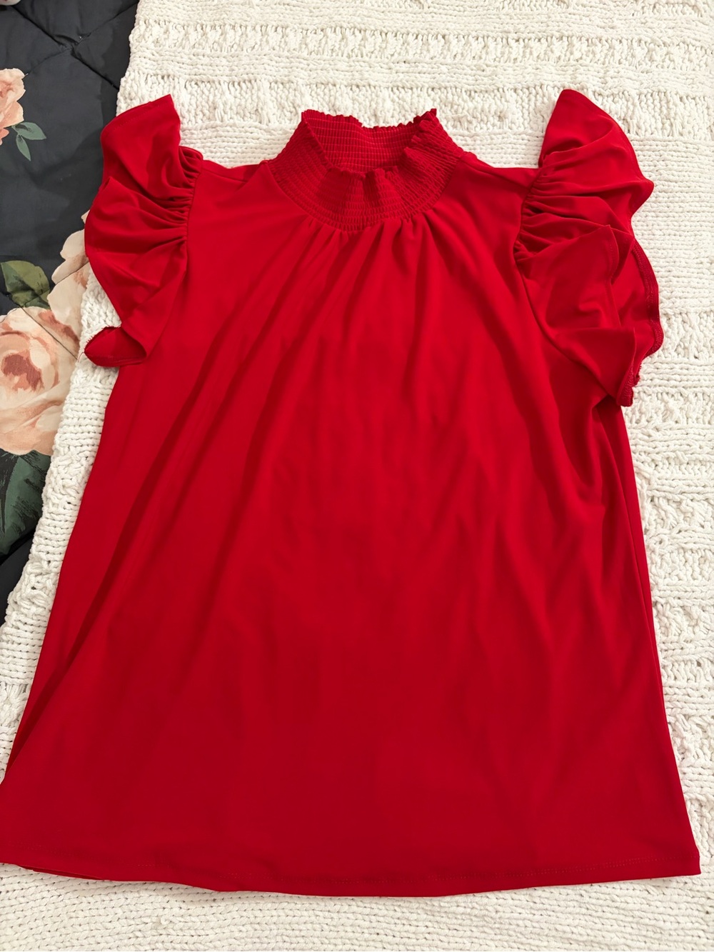 1. State Red Ruffle Sleeve Mock Neck Top